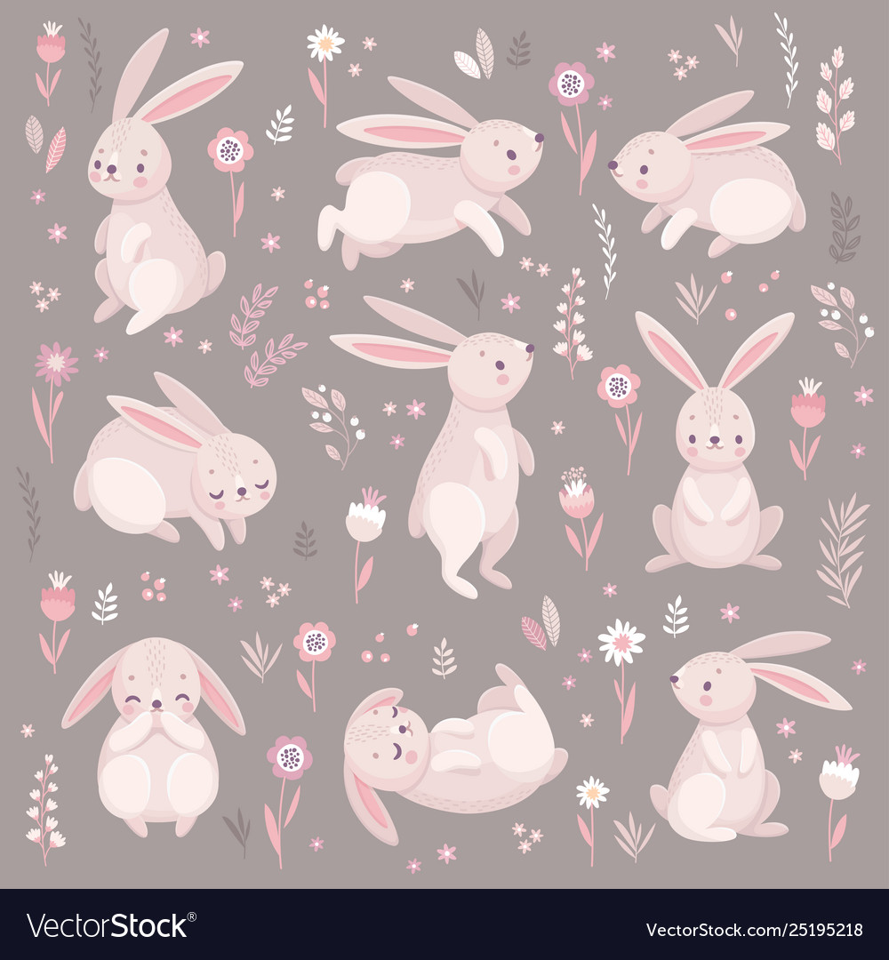 Cute rabbits sleeping running sitting lovely vector image Cute rabbits sleeping running sitting lovely