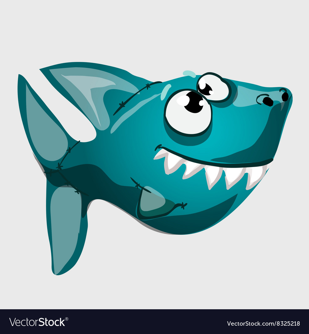 Cute toothy blue fish shark with big eyes Vector Image