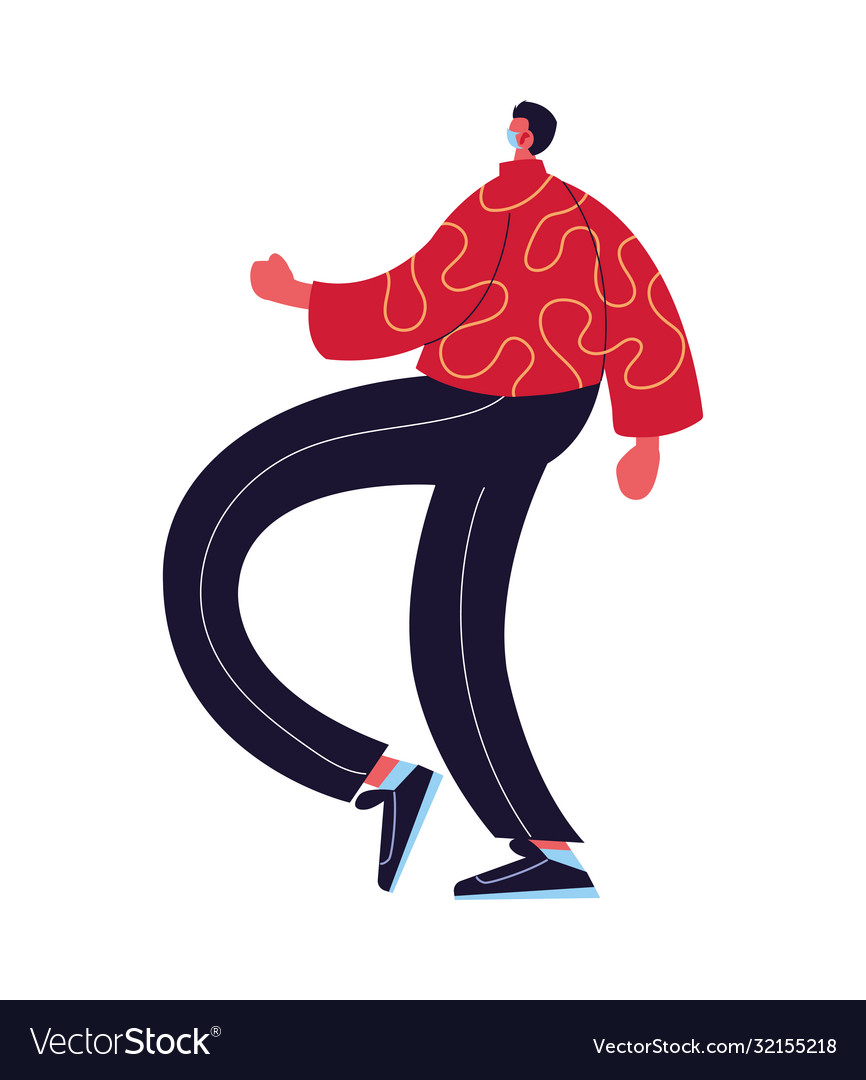 Man with mask walking objects