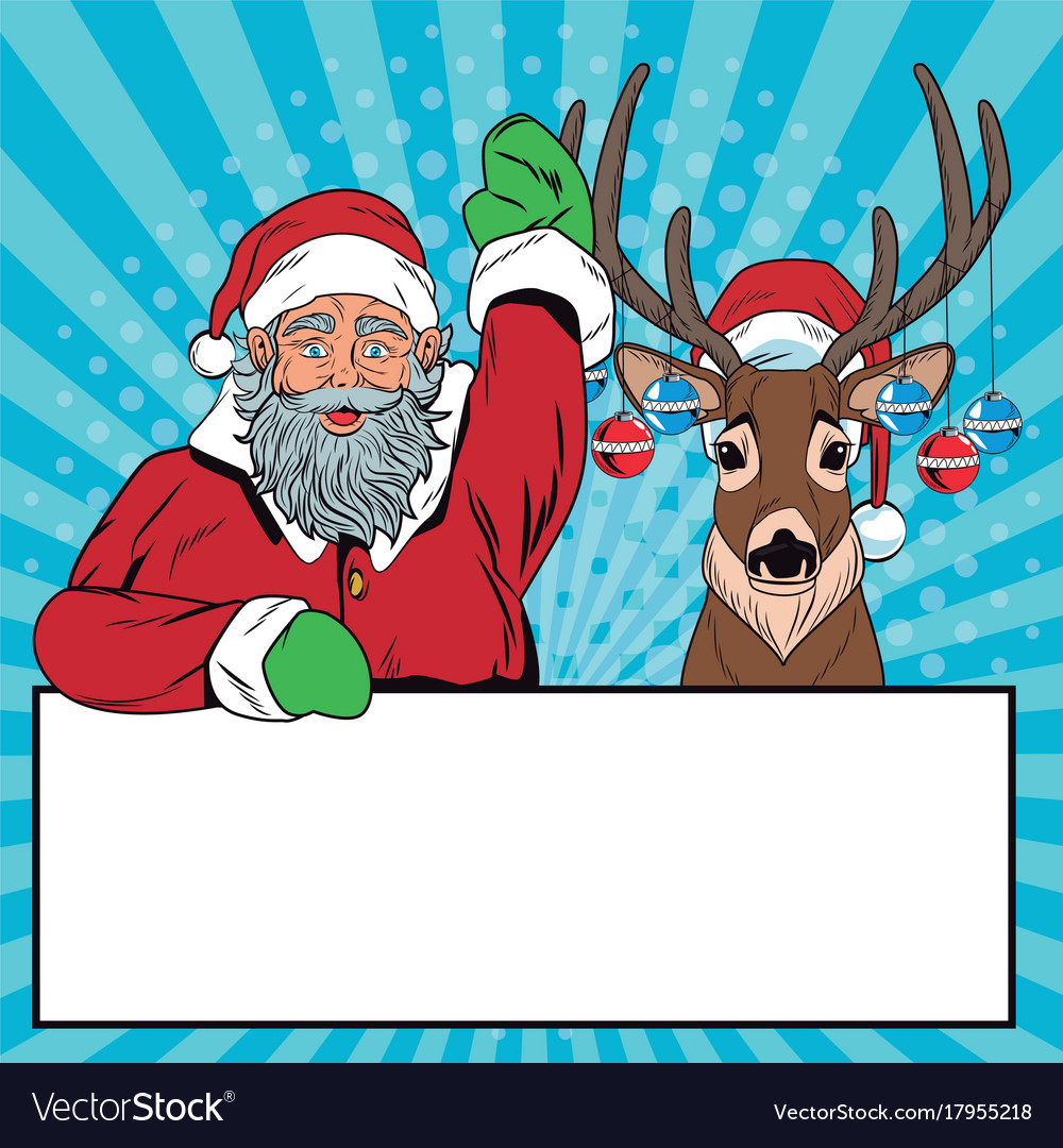 santa claus with reindeer and banner christmas pop reindeer banner