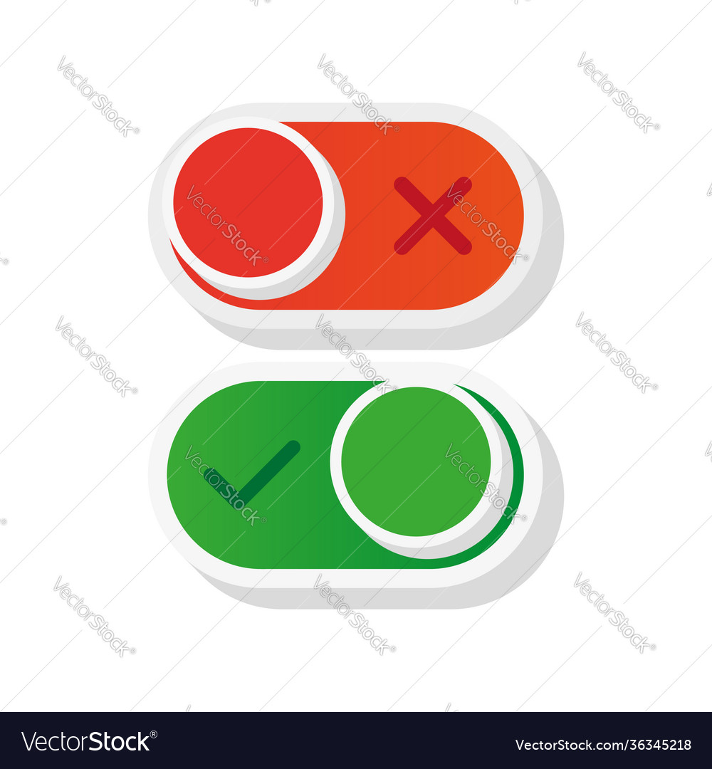 Switch button red green white mobile interface vector image Switch button red green white mobile interface