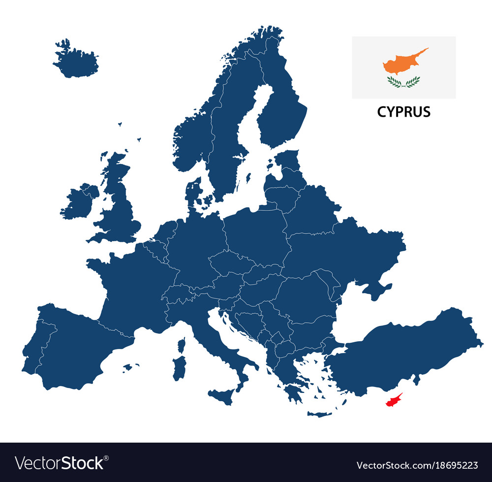 Map Of Europe Showing Cyprus Map Of Europe With Highlighted Cyprus Royalty Free Vector