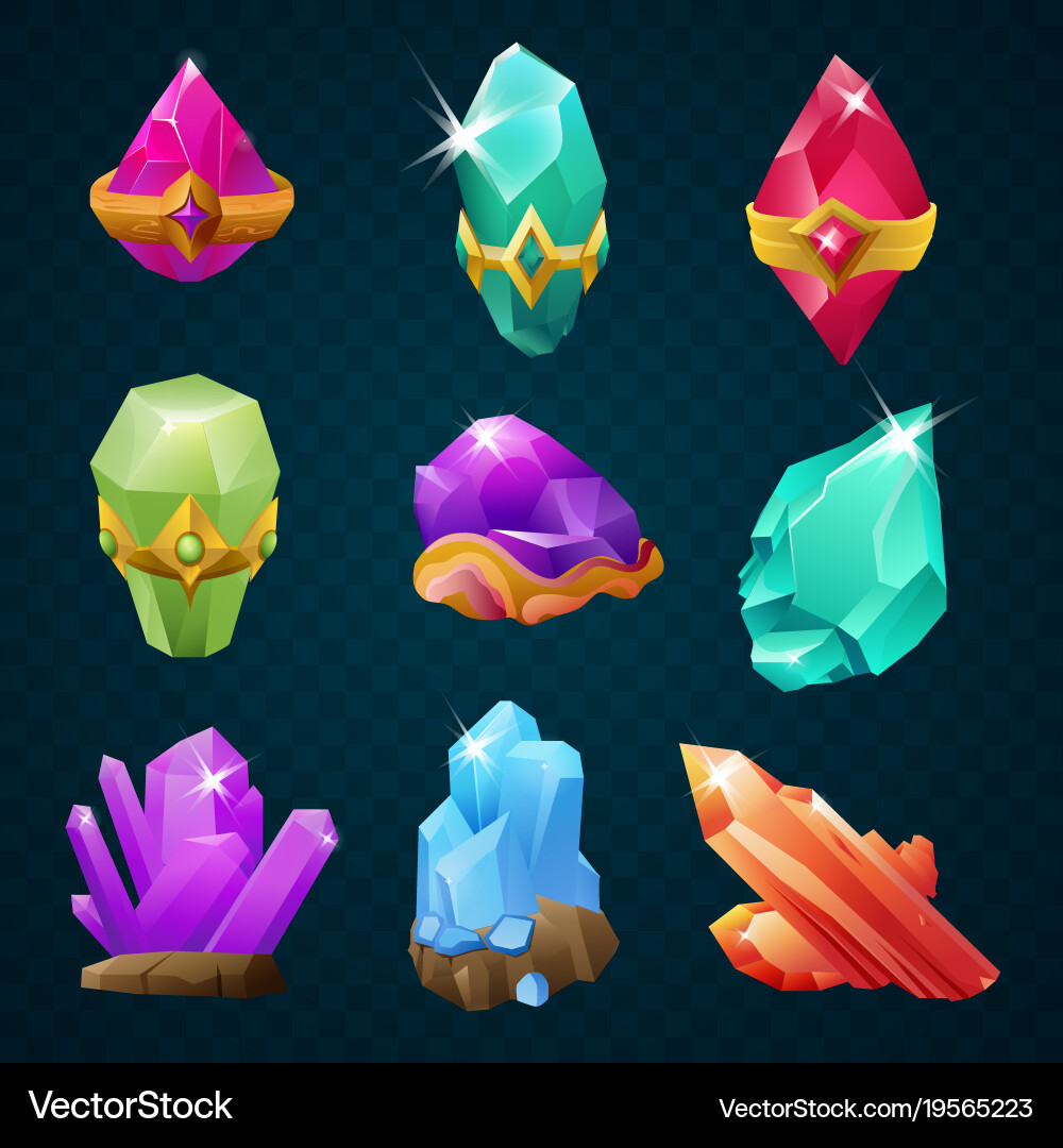 Set colorful magic energy gems gemstones Vector Image