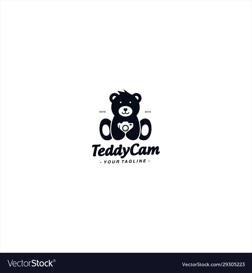 Teddy bear with camera logo design template Vector Image