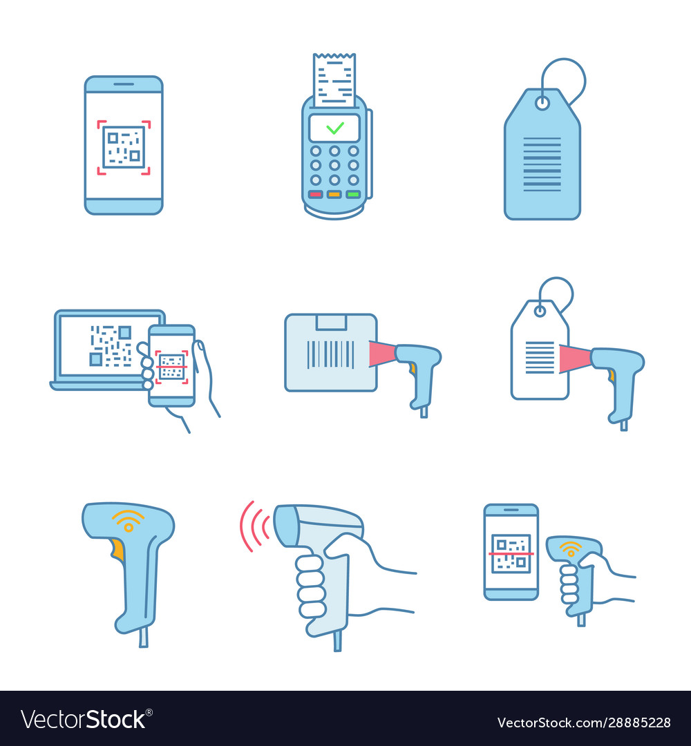 Barcodes color icons set vector image Barcodes color icons set