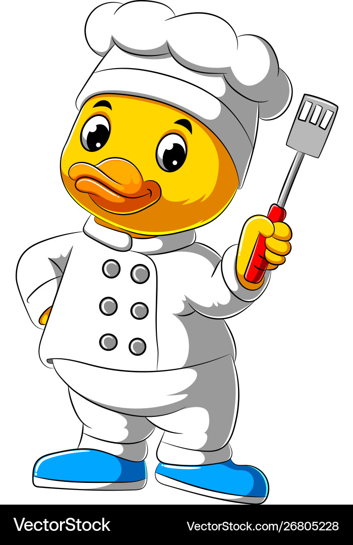 Cartoon chef duck holding kitchen spatula Vector Image