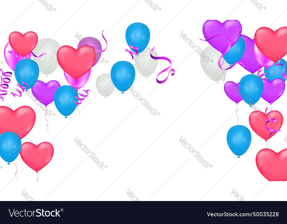 Colorful balloons with ribbons and hearts