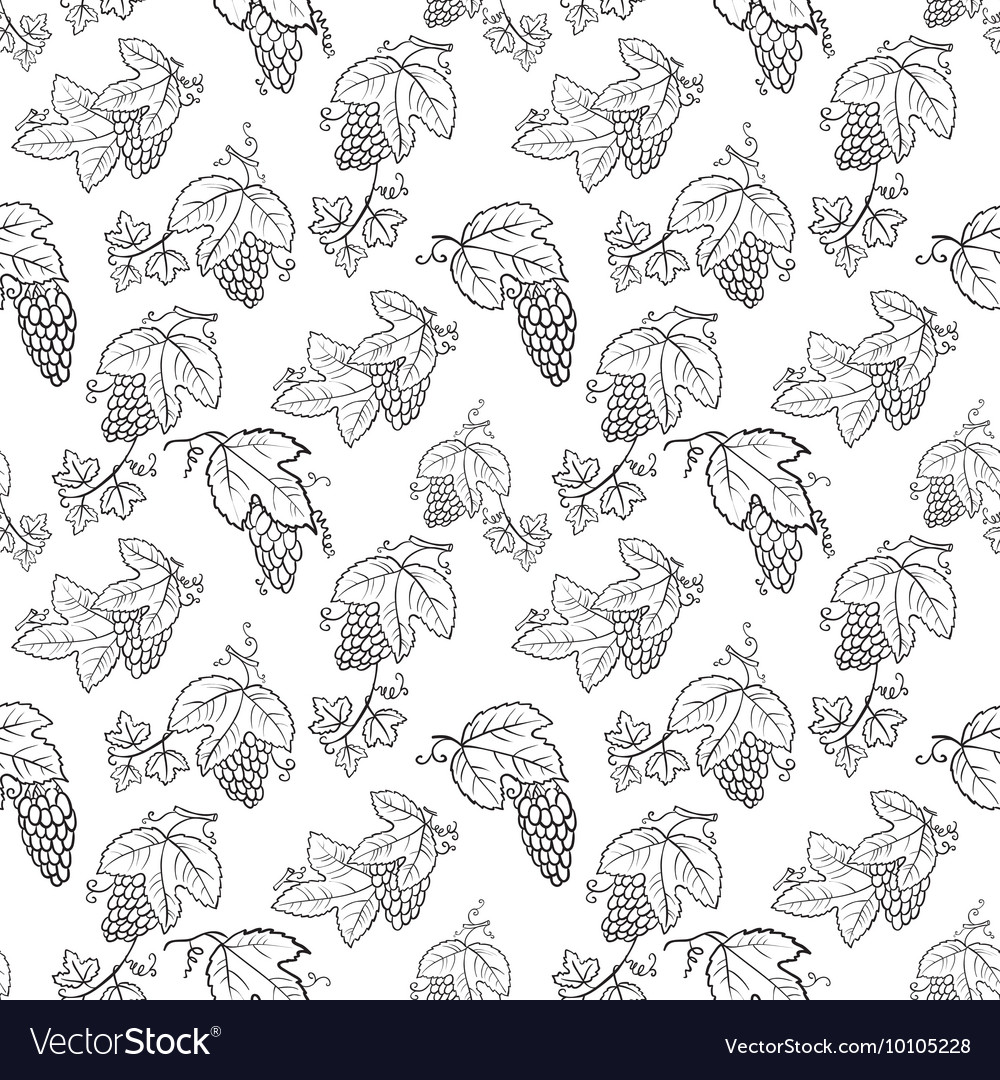Doodle seamless pattern with grape and leaves