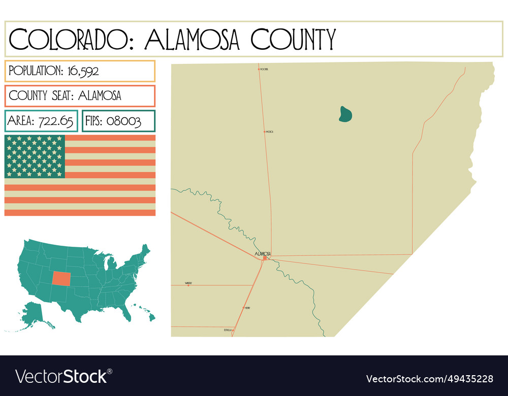 Large and detailed map of alamosa county Vector Image