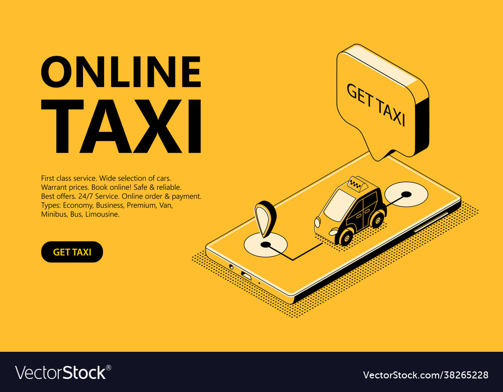 Online taxi isometric web page for receiving a Vector Image