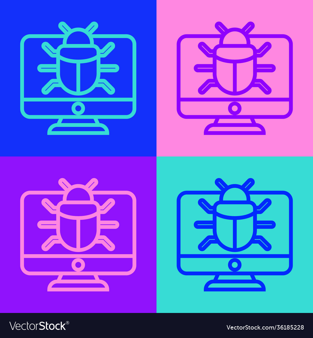 Pop art line system bug on monitor icon isolated vector image Pop art line system bug on monitor icon isolated