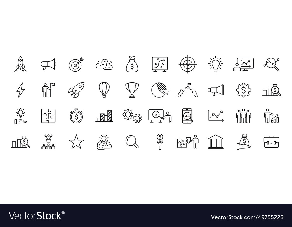 Set of 40 start up web icons in line style vector image Set of 40 start up web icons in line style