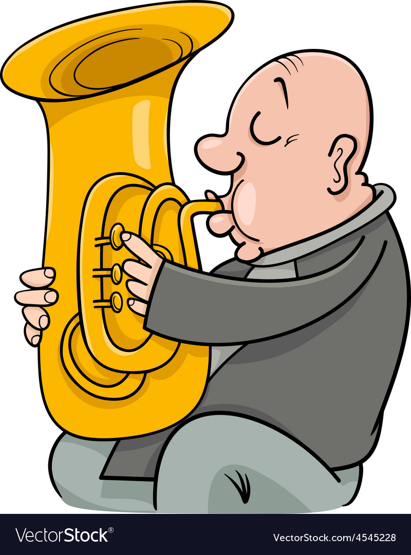 Trumpeter with tuba cartoon Royalty Free Vector Image