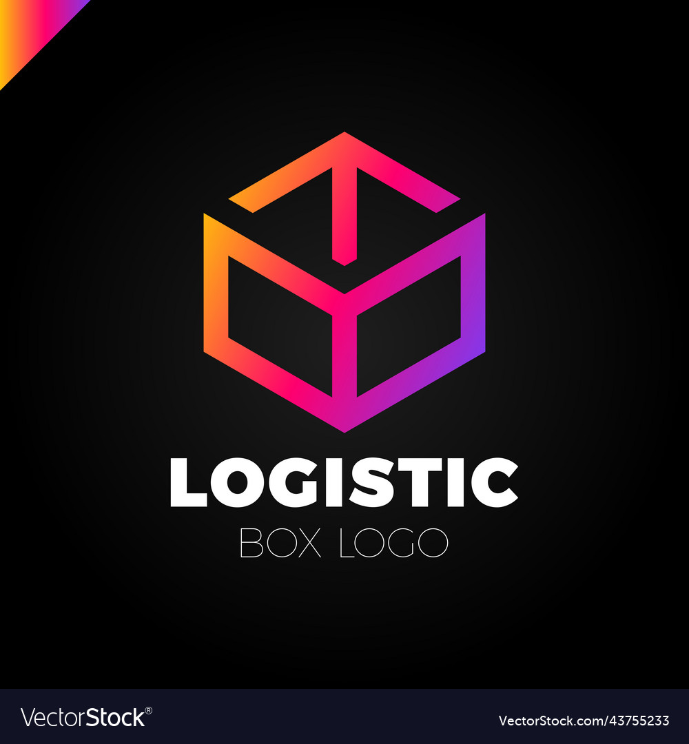 Delivery box with arrow logo colorful line style