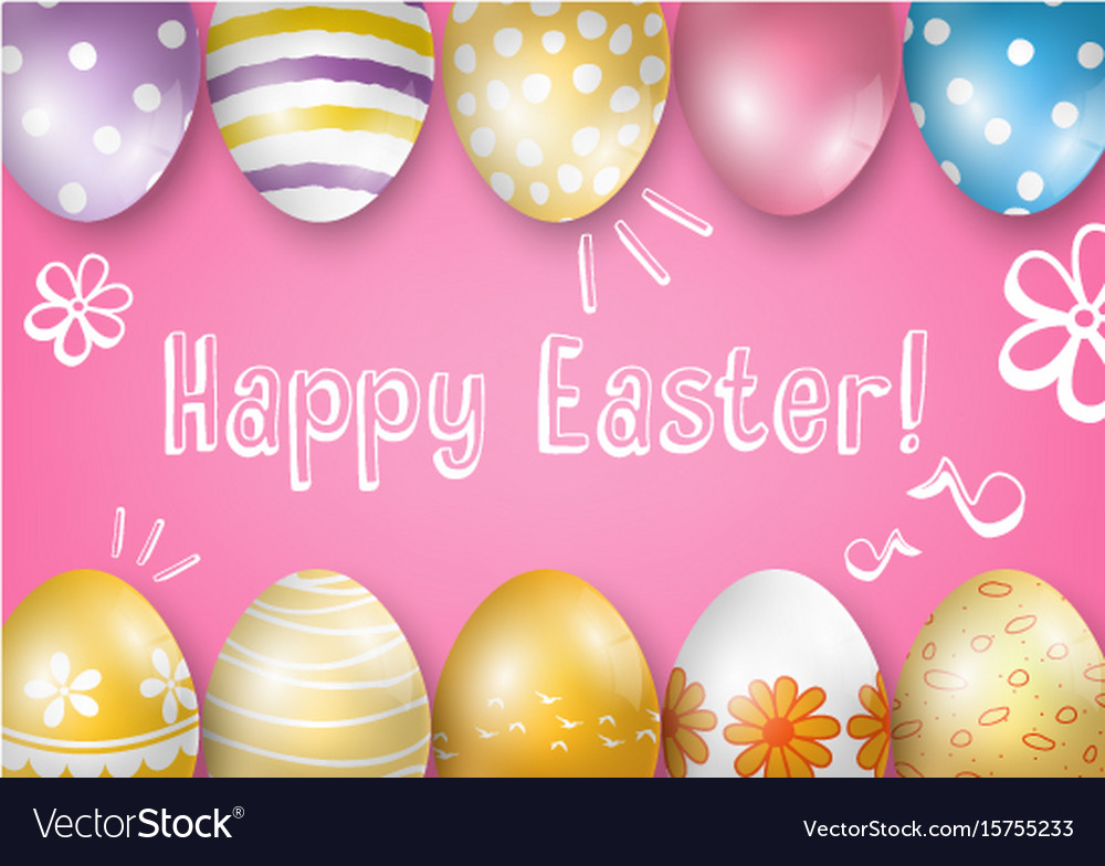 Happy easter greeting card on a pink background Vector Image