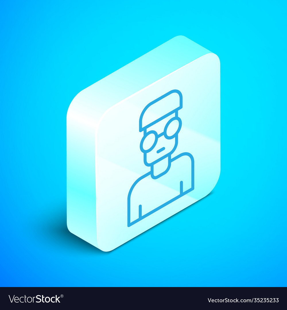 Isometric line nerd geek icon isolated on blue