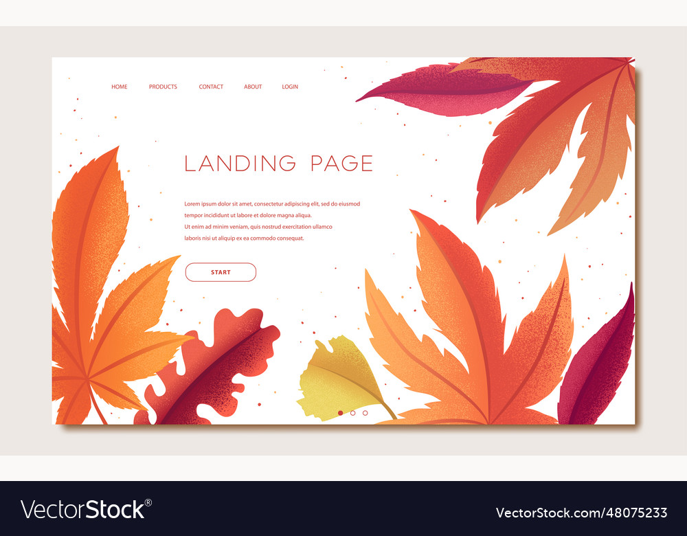 Landing page template with colorful autumn leaves