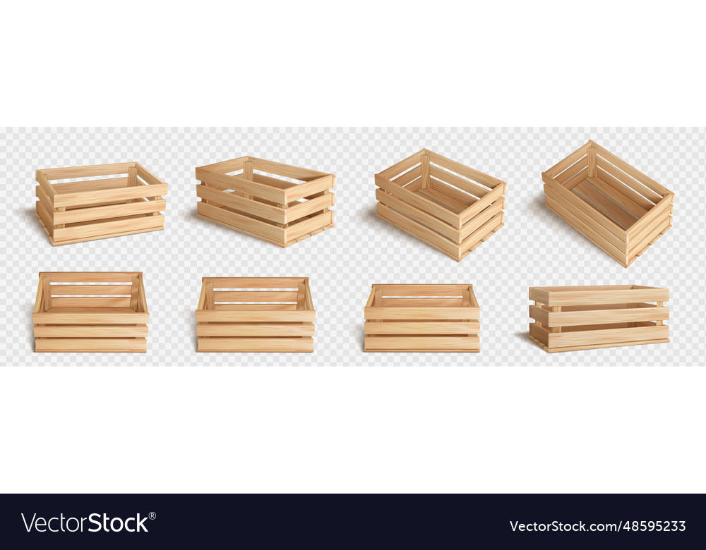 Realistic set of wooden crates Royalty Free Vector Image