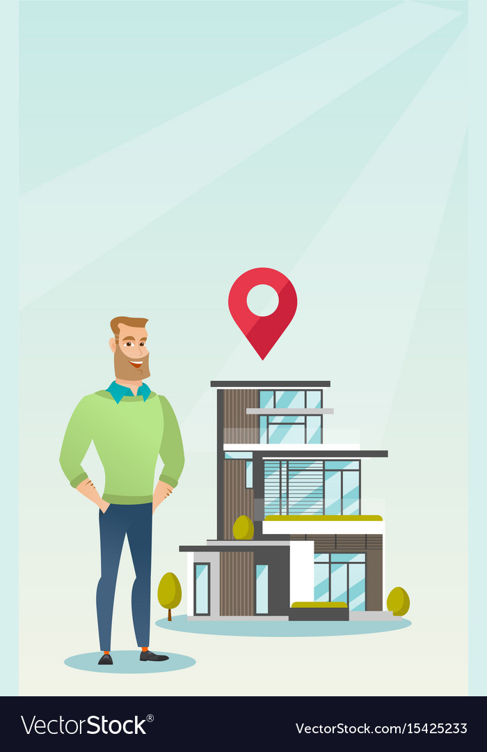 Realtor on background of house with map pointer