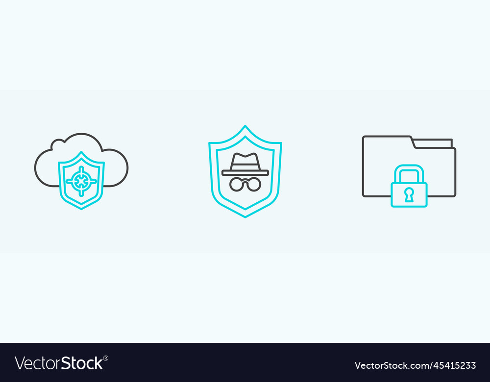 Set line folder and lock cloud shield vector image Set line folder and lock cloud shield