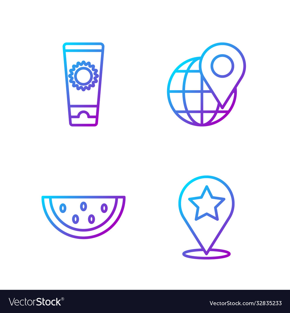 Set line map pointer with star watermelon vector image Set line map pointer with star watermelon
