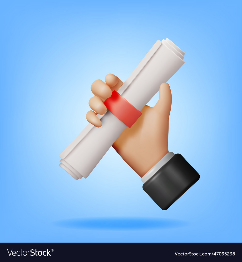 3d Diplom Papier Scroll in der Hand vector image 3d Diplom Papier Scroll in der Hand