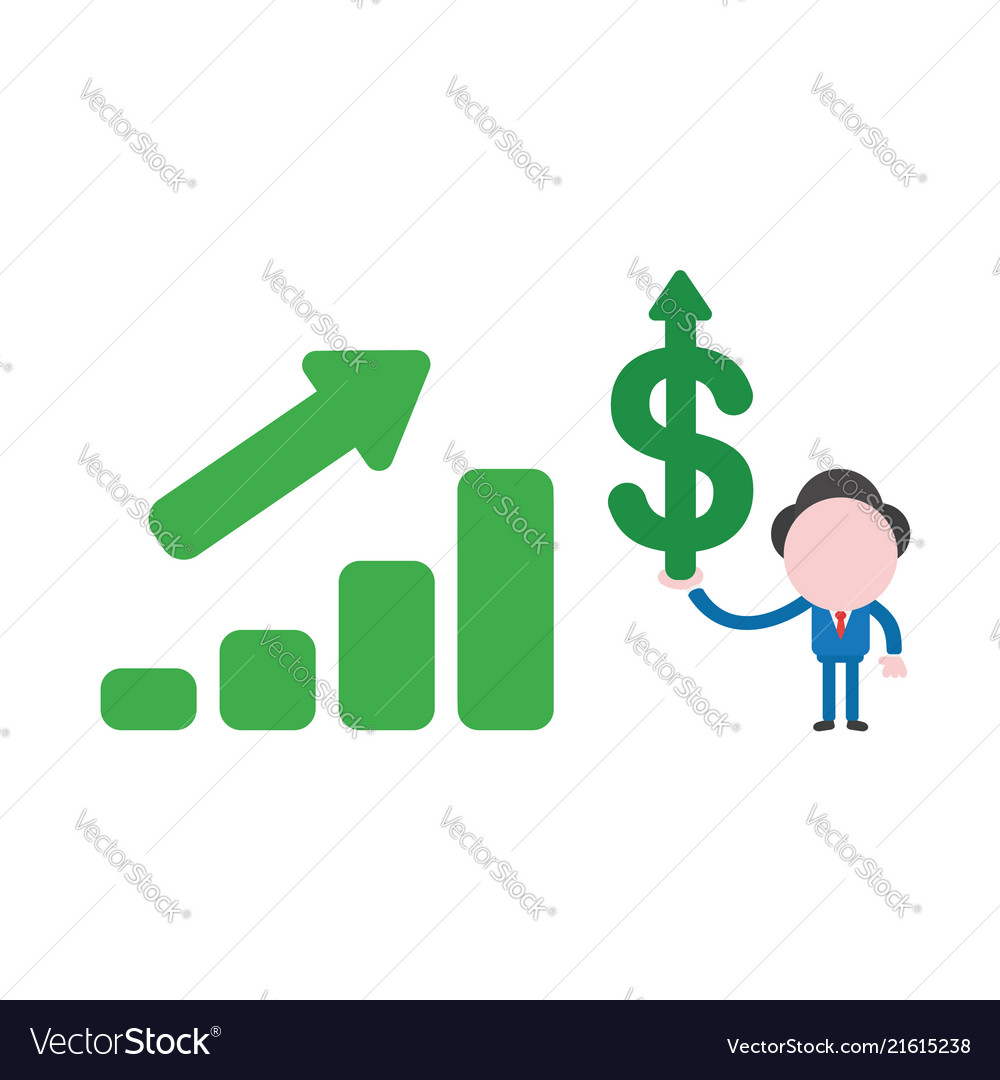 Businessman character with sales chart moving up