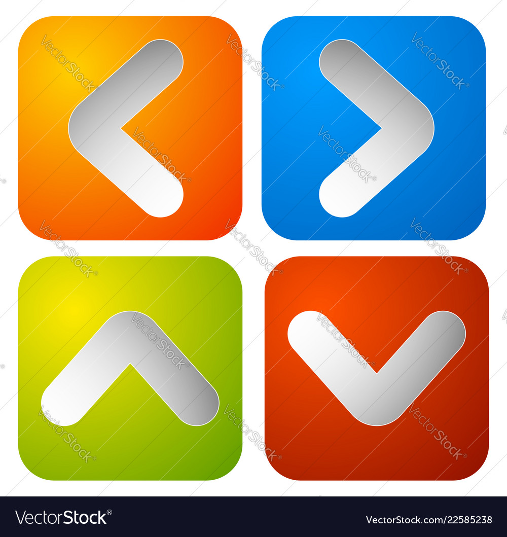 Colorful rounded square arrow buttons vector image Colorful rounded square arrow buttons