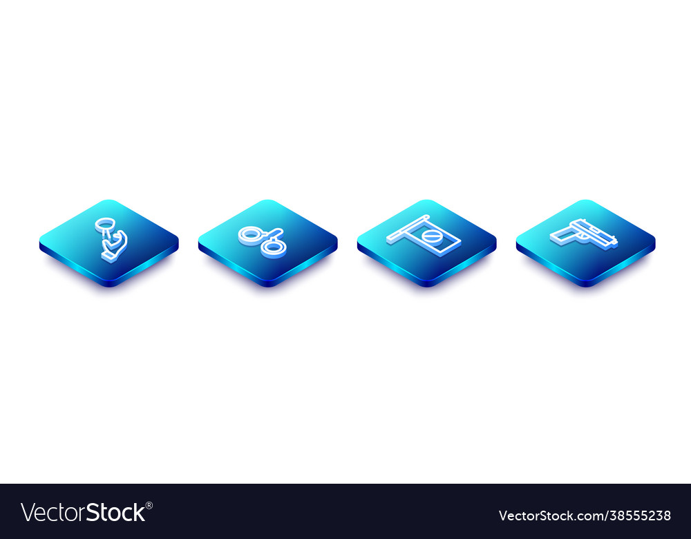 Set isometric line hooligan shooting stones