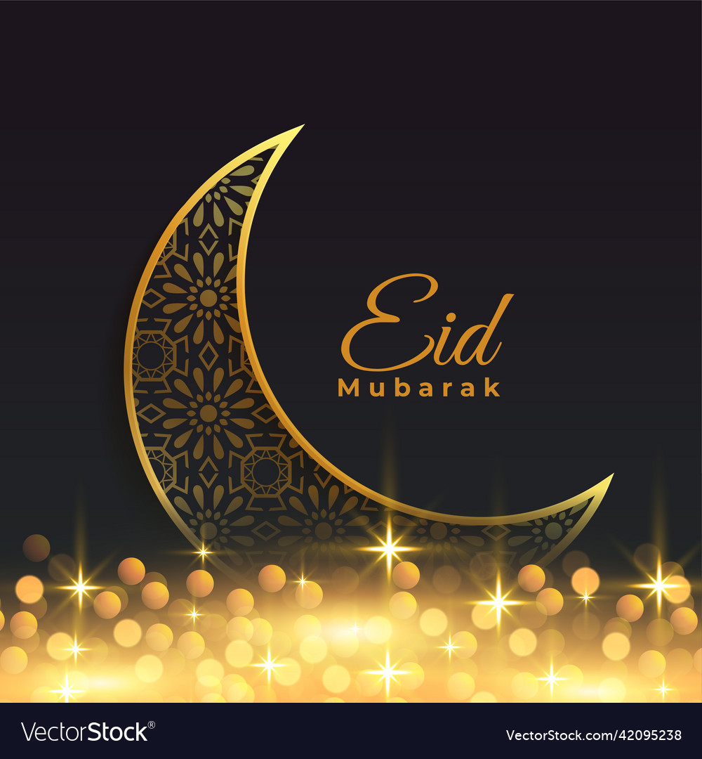 Sparkling eid mubarak decorative golden moon Vector Image