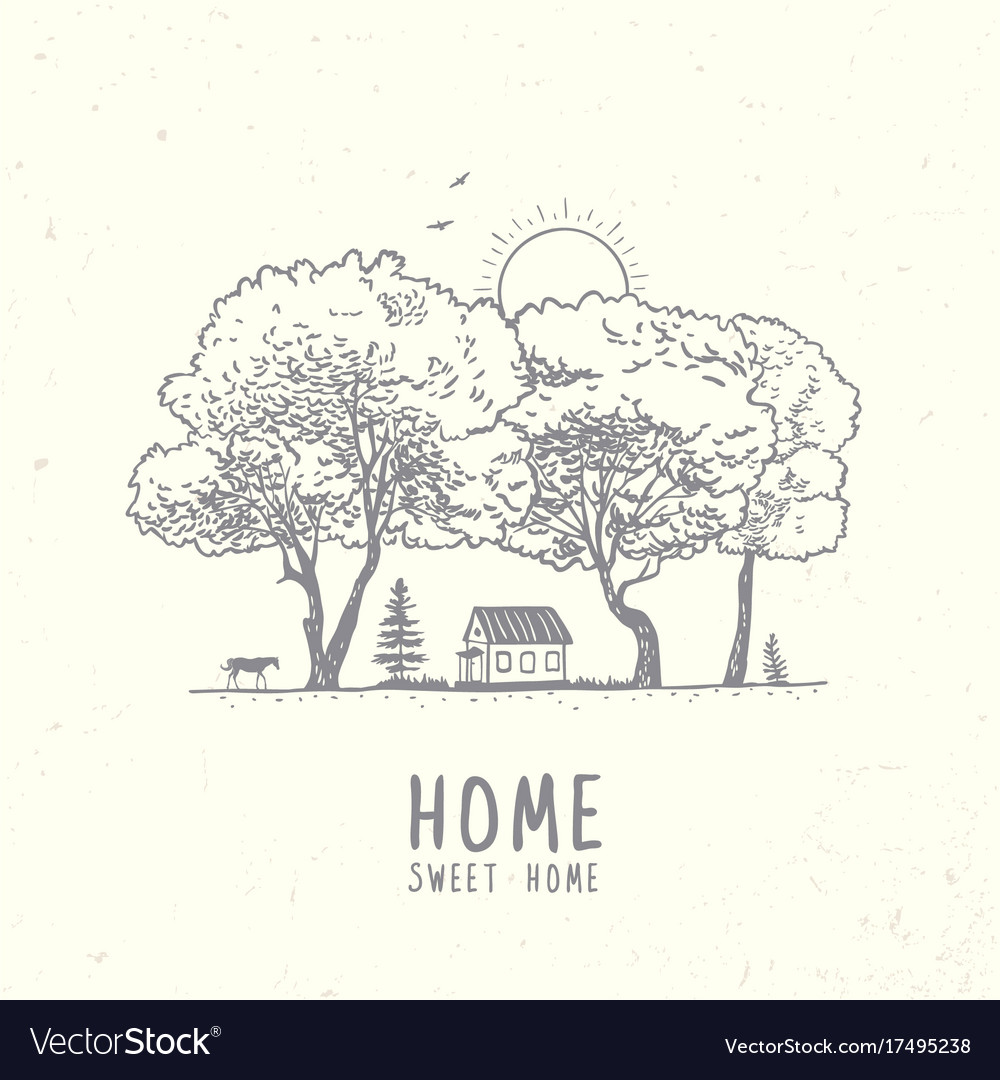 Trees And House Royalty Free Vector Image Vectorstock