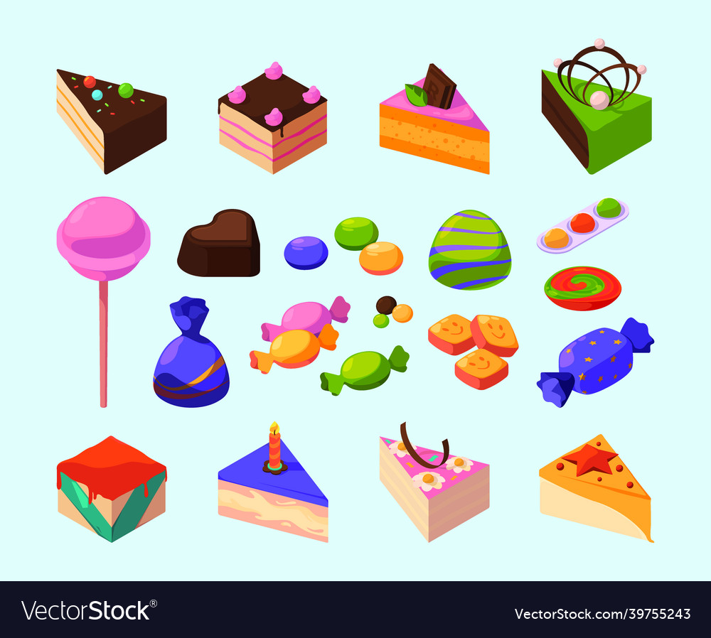 Candy isometric sweets delicious food for happy Vector Image