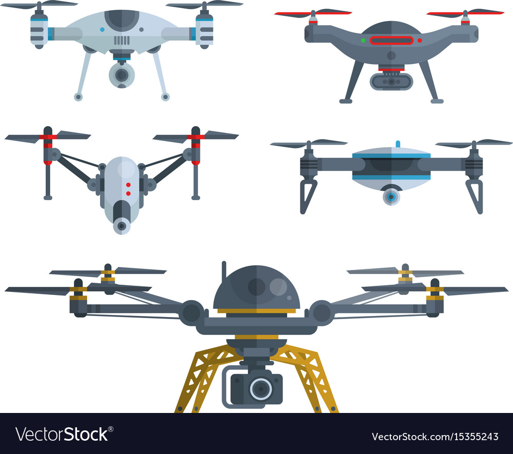 different flying drones isolated