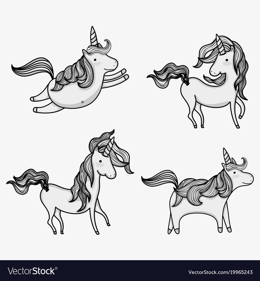 Magic unicorns doodle icons