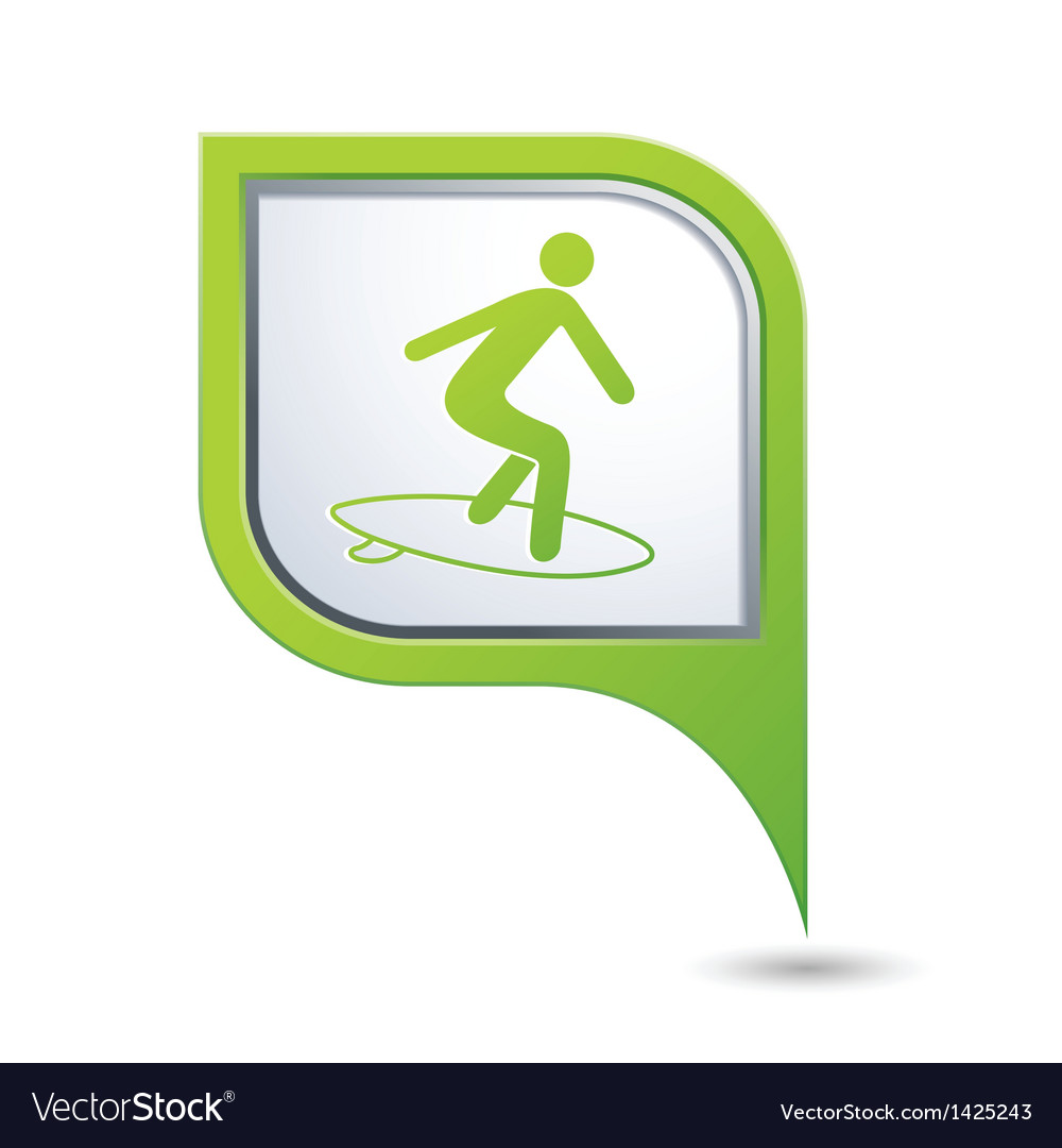 Map pointer with man on surf icon