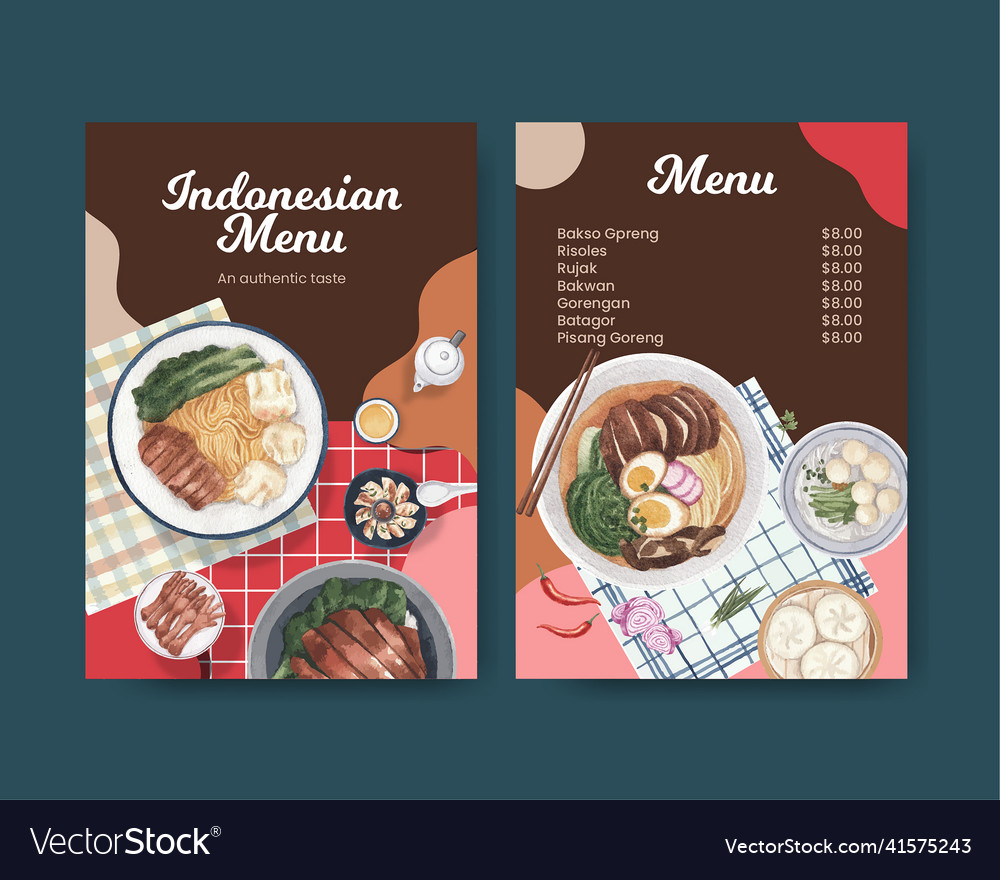 Menu template with indonesian cruisine Royalty Free Vector