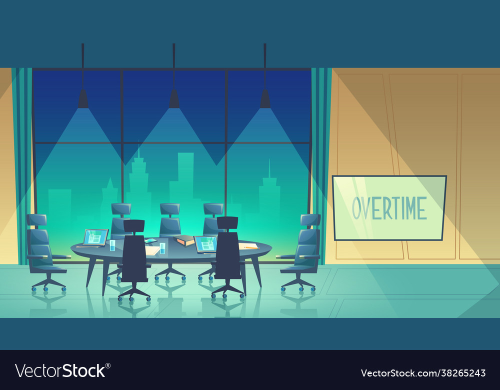 Overtime concept - conference hall at night Vector Image