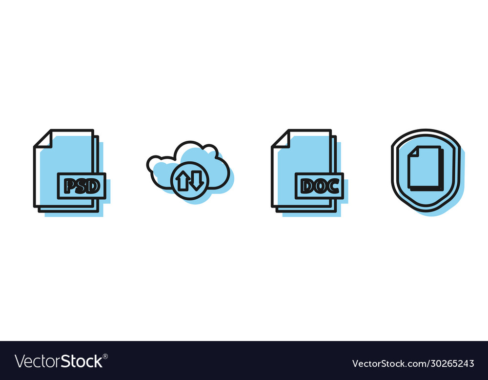 Set line doc file document psd vector image Set line doc file document psd