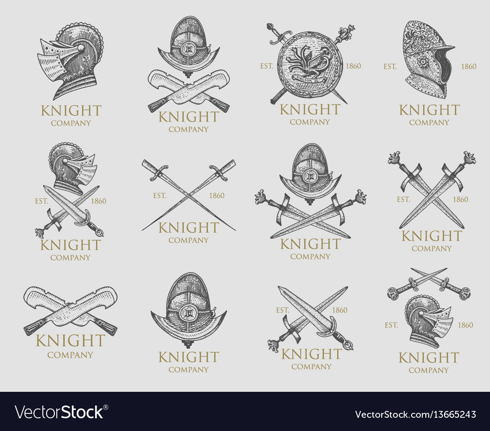 Set Of Monochrome Knights Emblems Badges Labels Vector Image