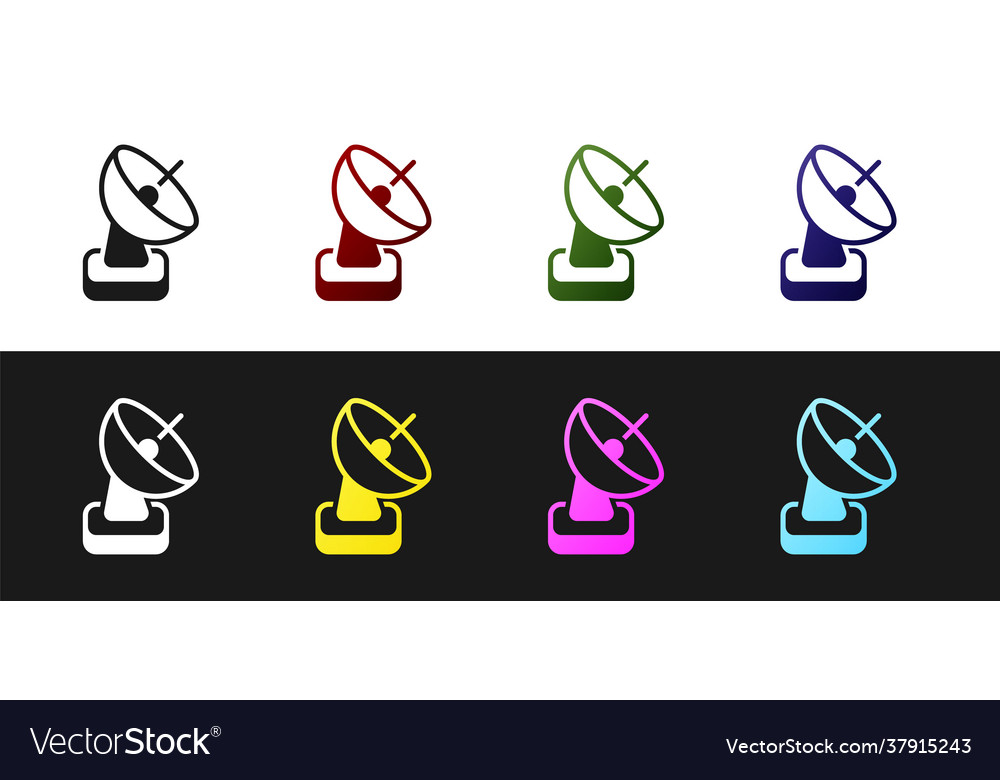 Set radar icon isolated on black and white Vector Image