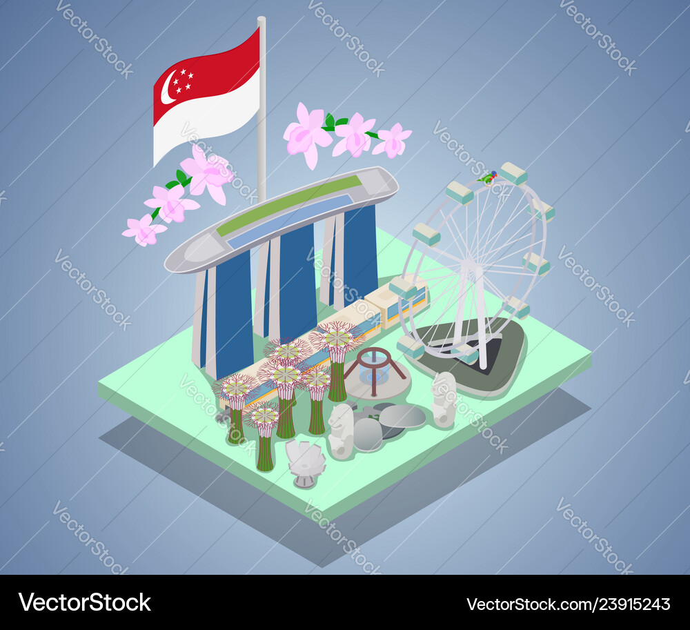 Singapore Concept Banner Isometric Style Vector Image