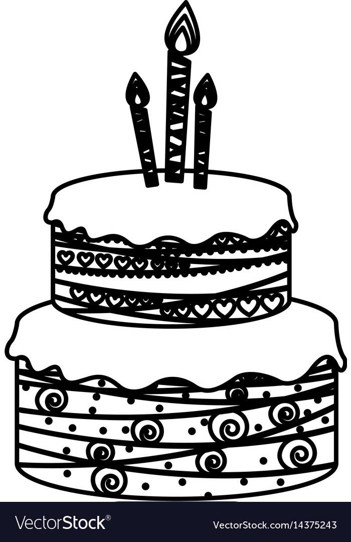 Sketch Silhouette Birthday Cake Two Floors With Vector Image