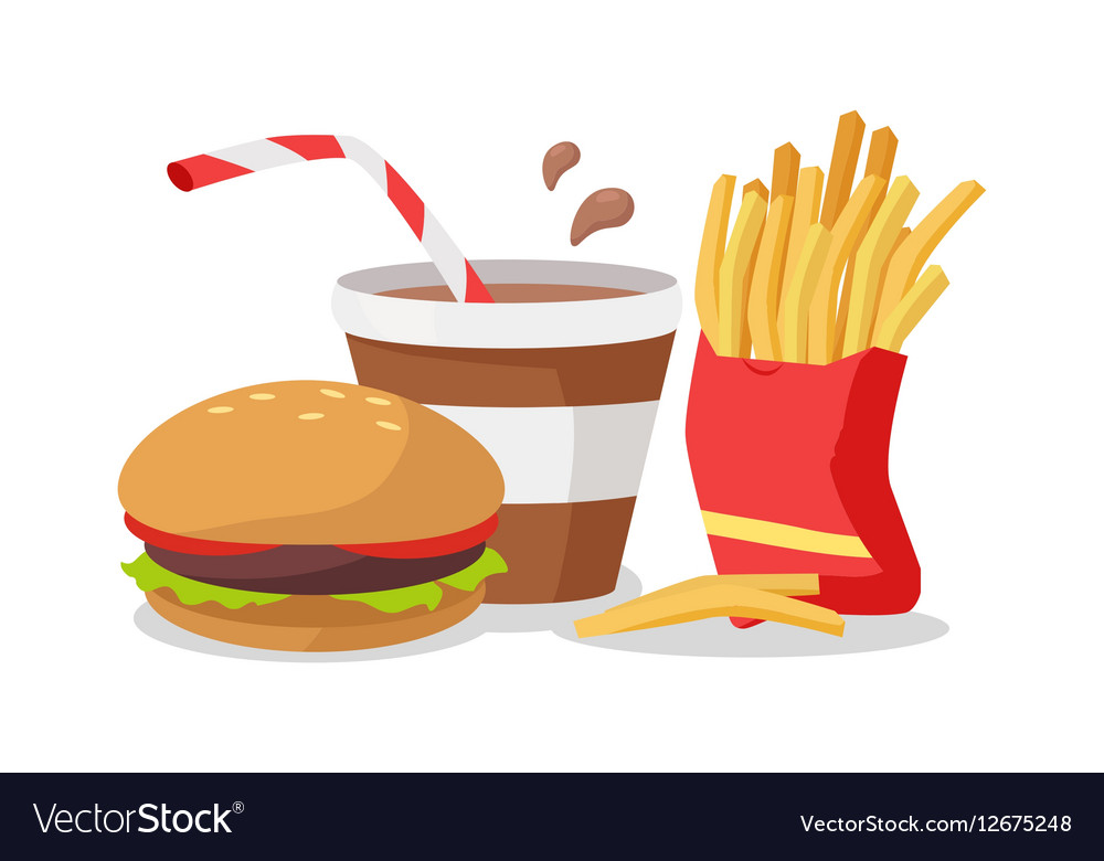 Hamburger fries in red bag soda or cola Royalty Free Vector