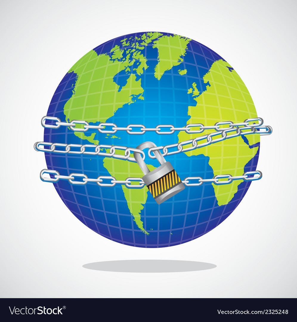 Isolated Globe with Chain and Padlock