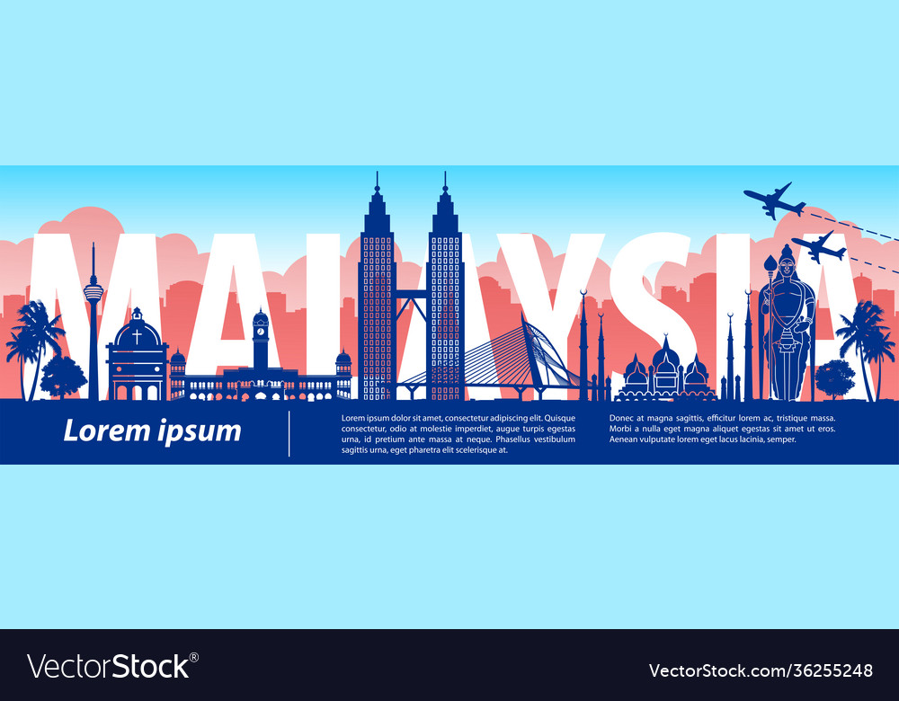 Malaysia famous landmark silhouette styletext