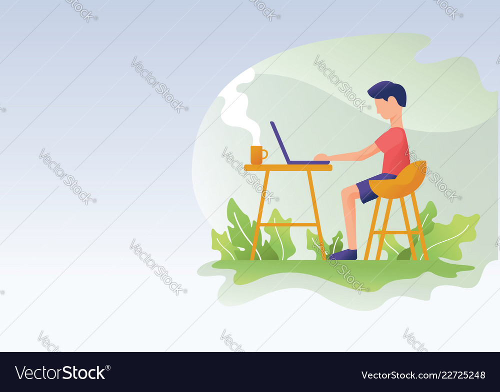 People Working In Outdoor With Laptop And Coffee Vector Image