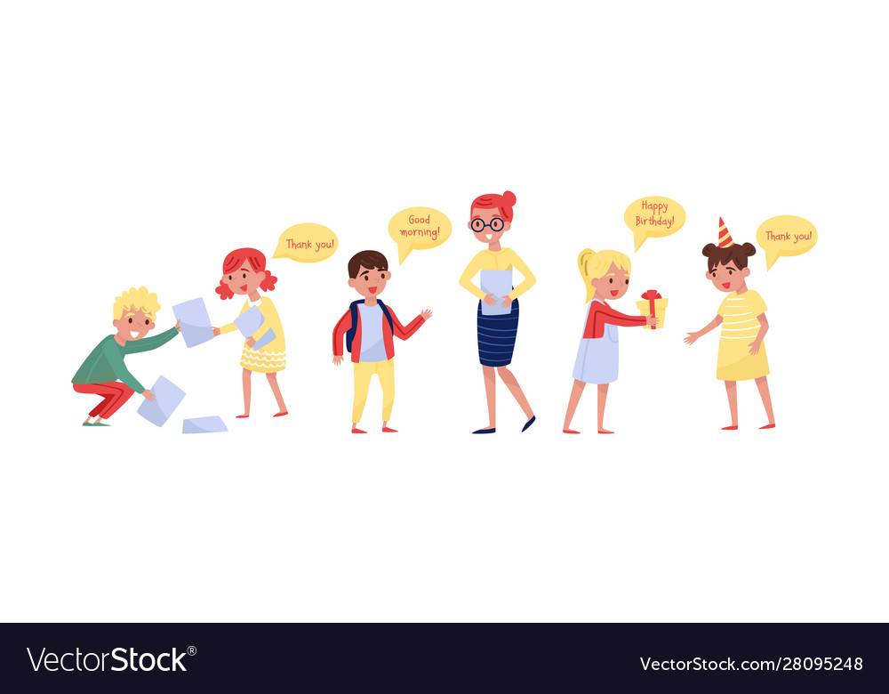 polite-children-help-each-other-royalty-free-vector-image