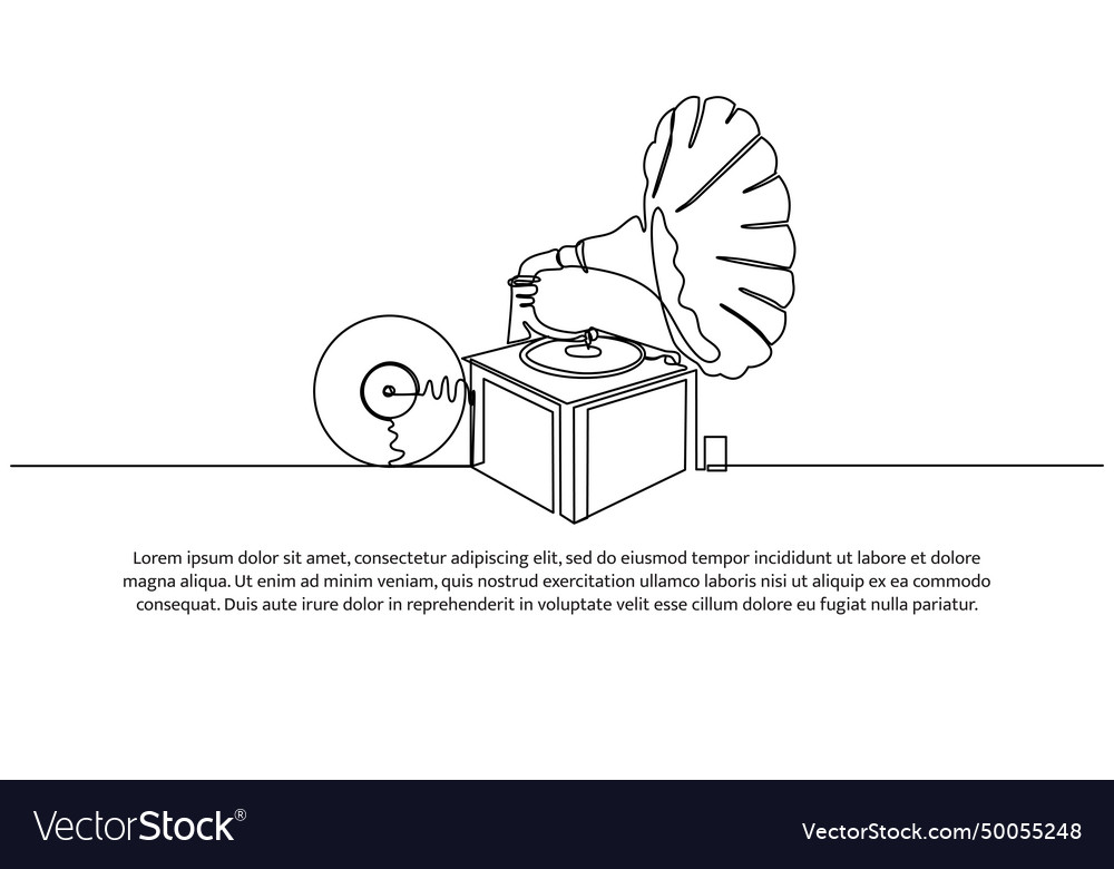 Retro analog gramophone one continuous line