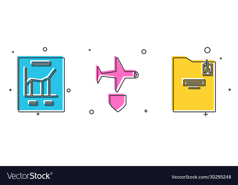 Set document with graph chart plane shield