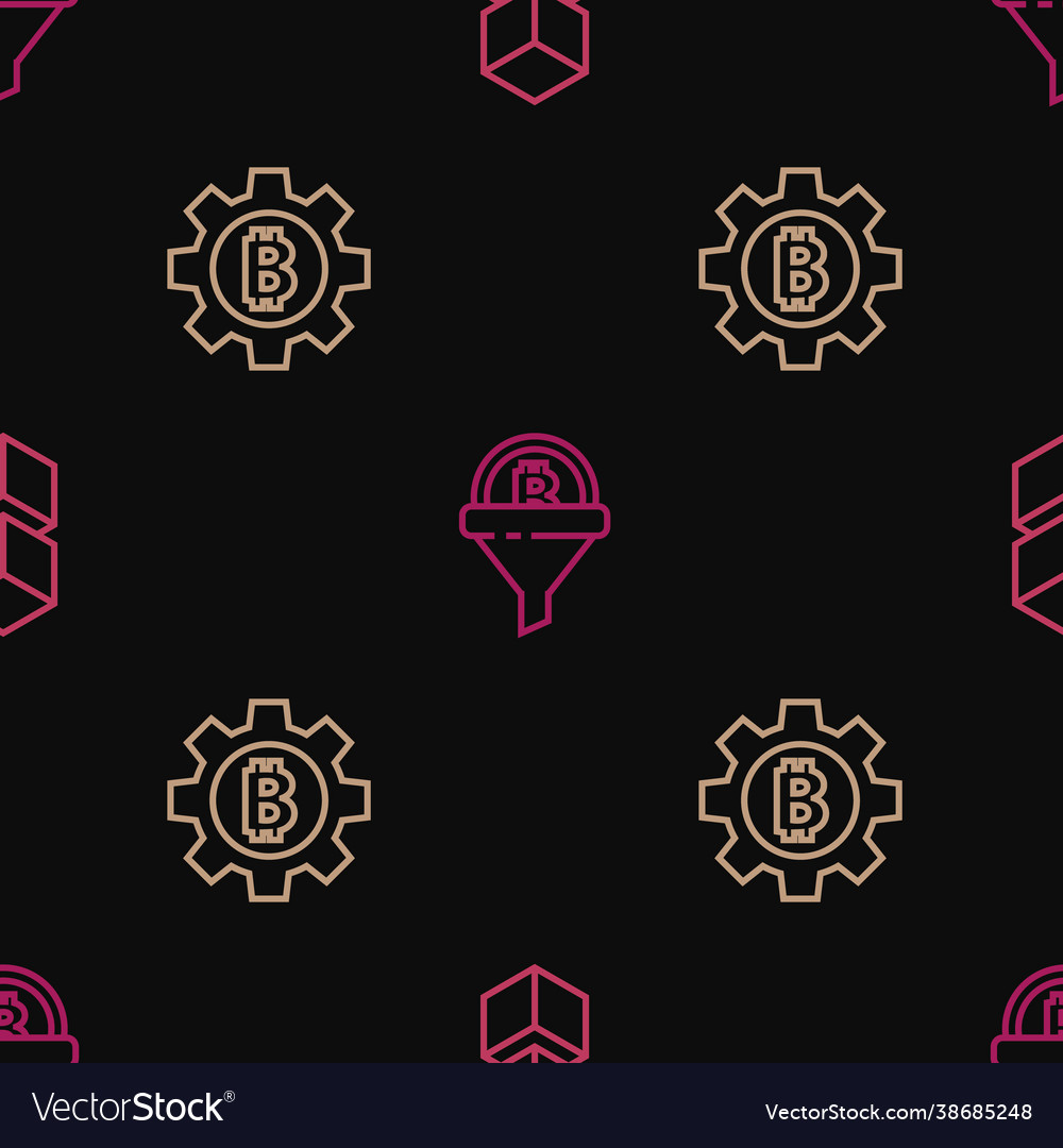 Set line blockchain technology cryptocurrency vector image Set line blockchain technology cryptocurrency